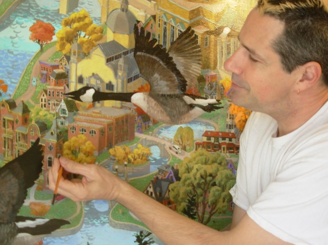 Bhat Boy working on "Autumn Exodus: A Canadian Export"