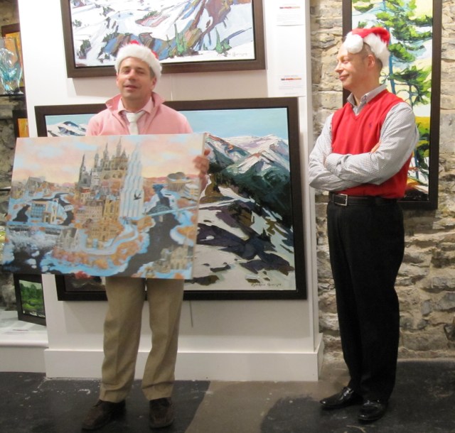 Bhat Boy speaking about his latest work at the Gordon Harrison Gallery, as gallerist Phil Emond looks on (photo by Anita Malhotra)