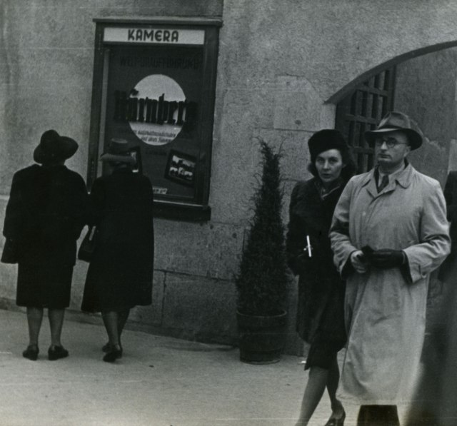 German moviegoers in 1948 leaving the Kamera theatre in Stuttgart after seeing "Nuremberg" (Schulberg Family Archive)