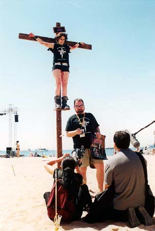 Publicity stunt for "Jesus Christ Vampire Hunter" on a Cannes beach
