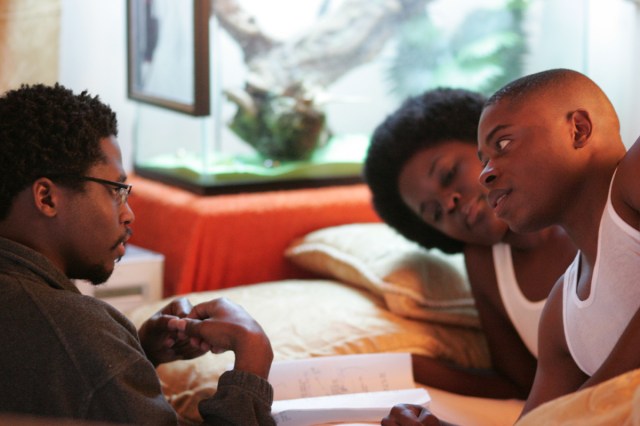 Dortch working with actors Nana Hill and Kareem J. Grimes shooting the vignette "Reprise" (photo by Jerome Ware)