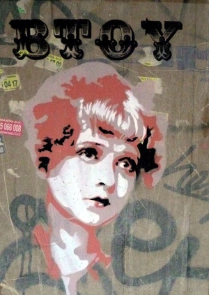 Silent film star Clara Bow as portrayed in street art by BTOY (photo by BTOYandrea, Flickr Creative Commons, June 8, 2008)