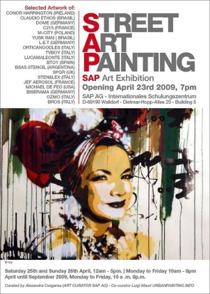 A painting by BTOY is featured on a poster for a Barcelona street art painting exhibit  (photo by www.urbanpainting.info, Flickr Creative Commons, March 3, 2009)