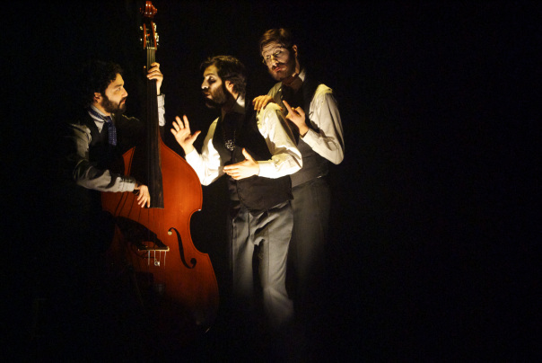 Arif Mirabdolbaghi, Adam Paolozza and Viktor Lukawski in Paolozza's adapation of Dostoyevsky's "The Double" (photo by Lacey Creighton) Arif Mirabdolbaghi, Adam Paolozza and Viktor Lukawski in Paolozza's adapation of Dostoyevsky's "The Double" (photo by Lacey Creighton)