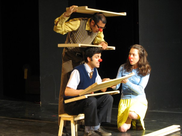 Ravi Jain, Paolozza and Katrina Bugaj play clowns trying to put together Ikea furniture in "Tools" (photo by Bertold Weisner) Ravi Jain, Paolozza and Katrina Bugaj play clowns trying to put together Ikea furniture in "Tools" (photo by Bertold Weisner)