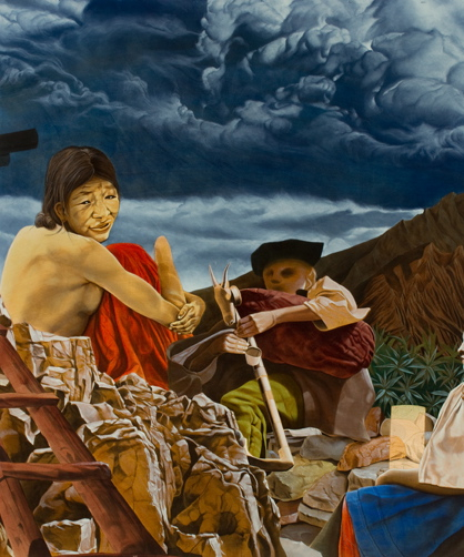 Detail from an untitled large-scale 2013 painting by Eric Stotik: Continuous Series (Detail 10), acrylic on paper 5' x 4.25' (photo by Bill Bachhuber)