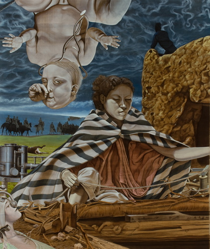 Detail from an untitled large-scale 2013 painting by Eric Stotik: Continuous Series (Detail 8), acrylic on paper 5' x 4.25' (photo by Bill Bachhuber)