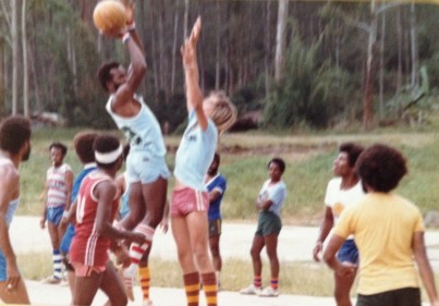 Eric Stotik playing basketball in Wapenamanda, Enga Province, Papua New Guinea in 1979, before moving to Portland, OR to attend the Pacific Northwest College of Arts (photo courtesy of Eric Stotik)