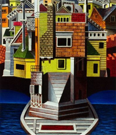 Untitled 2011 painting by Eric Stotik: LR217 (Floating City), acrylic on canvas 14.75" x 13"  (photo by Bill Bachhuber)