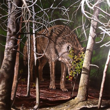 Artwork by Eric Stotik for the 2011 Daniel Menche and Anla Courtis LP "Yaguá Ovy": LR208, acrylic on Arches paper (with record album) 21.25" x 21" (photo by Bill Bachhuber)