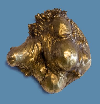 Philosophers Burl - Tri-Orbular (maple burl, brass leaf) from Conkle's 2010 exhibit "Magic Chunks" (photo by Marne Lucas)