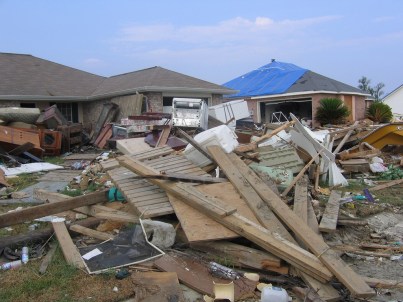 Houses in Slidell, Louisiana damaged by Hurricane Katrina (photo by Liz Ashe Havrilla, Flickr Creative Commons, uploaded March 11, 2008)