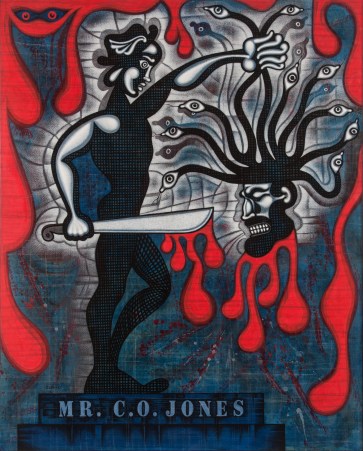"Mr. C. O. Jones" by Carlos Luna (mixed media on wood, 59" x 47") ©2012 Carlos Luna. All Rights Reserved.