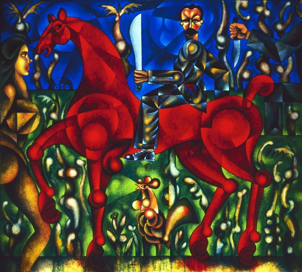 "The Apostle Decides to Immigrate" by Carlos Luna (oil on canvas, 58 1/2" x 78") ©1996 Carlos Luna. All Rights Reserved.
