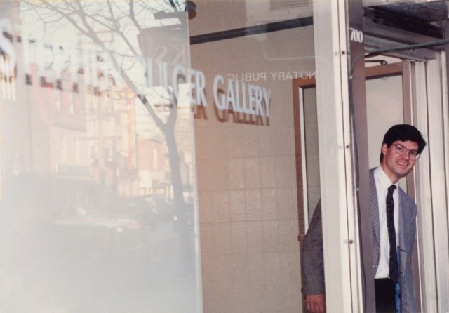 Stephen Bulger at his gallery on opening day, Thursday, March 23, 1995 at its original location, 700 Queen Street West) (© Dr. Dermot McCarthy)