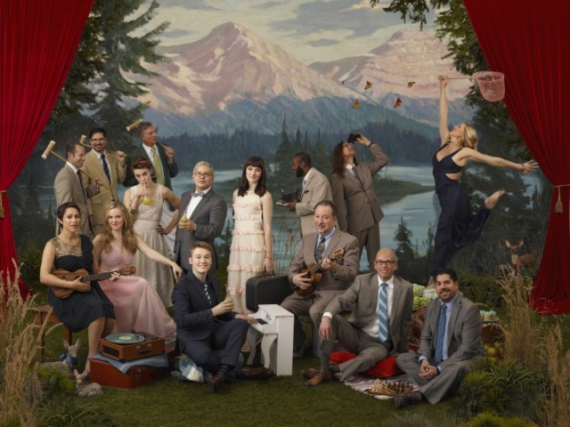 Pink Martini in a photo shoot for their album "Dream a Little Dream" (2014), which features members of the von Trapp family (photo by Chris Hornbecker)