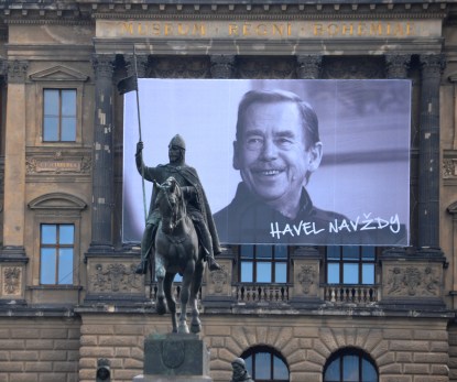 Photo of writer and statesman Václav Havel in Wenceslas Square, Prague. Havel was president of Czechoslovakia (1989-1992) and the Czech Republic (1993-2003) (public domain photo by David Sedlecký, October 24, 2014)