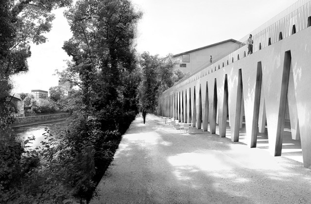 Architectural rendering of a dance school in Zurich, Switzerland designed by Barozzi/Veiga and currently under construction (photo courtesy of B/V)