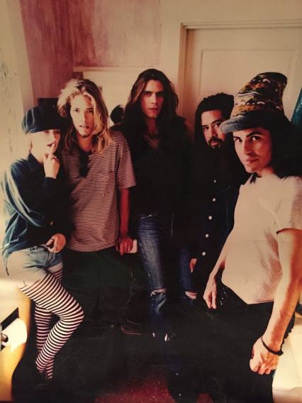 Sass Jordan with her band in 1994: (L to R) Taylor Hawkins, Nick Lashley, Tony Reyes and Stevie Salas (photo courtesy of Sass Jordan)