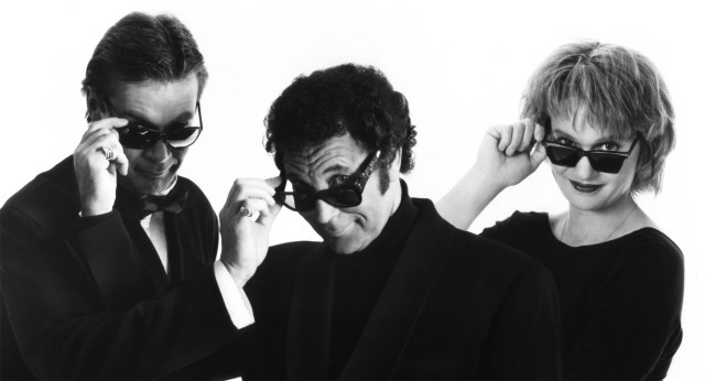 Anne Dudley and J. J. Jeczalik of the Art of Noise with Tom Jones (centre), who recorded the hit single "Kiss" with the band in 1987 (photo courtesy of Anne Dudley)