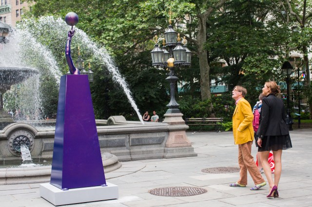 Installation view of Hank Willis Thomas’ sculpture “Liberty” (2015) in City Hall Park in New York City (photo by Jason Wyche courtesy of Hank Willis Thomas and the Public Art Fund)