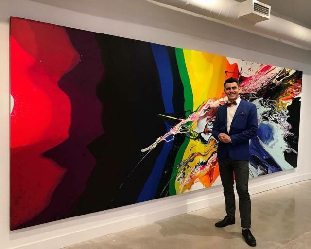 Callen Schaub at his show "Energy" at Project Gallery in 2017 (photo by Shari Orenstein)