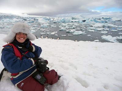 Camille Seaman in Cuverville, Antarctic Peninsula, December 2010 (photo © Camille Seaman)