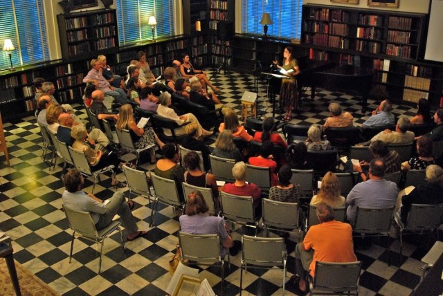 Beasley in 2011 reading for the Poetry Society of South Carolina (photo courtesy of Sandra Beasley)