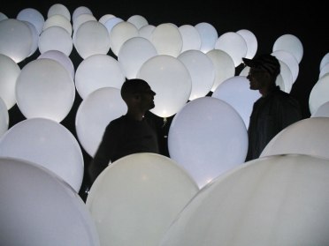 Christopher Bauder and Robert Henke working on their piece ATOM in 2010 (photo by WHITEvoid)