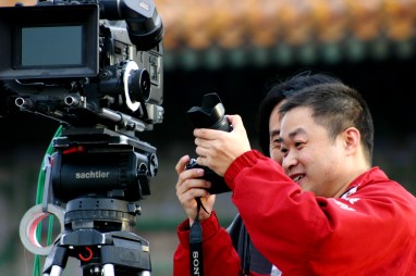 Zhou Bing on the set of a film (photo courtesy of Zhou Bing)