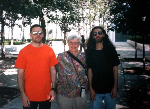 (L to R) Roberto Conlazo, Pauline Oliveros and Alan Courtis in 2000 during rehearsals for Oliveros' Lunar Opera at Lincoln Centre (photo courtesy of Alan Courtis)